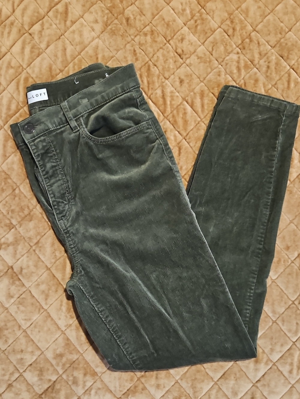LOFT Olive Corduroy Slim Pants